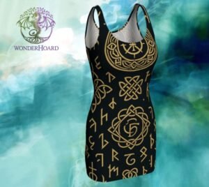 black dress with runes in gold color