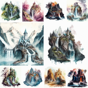 Free Watercolor Castle Clipart Pack | 32 High-Res Fantasy PNGs for Commercial Use